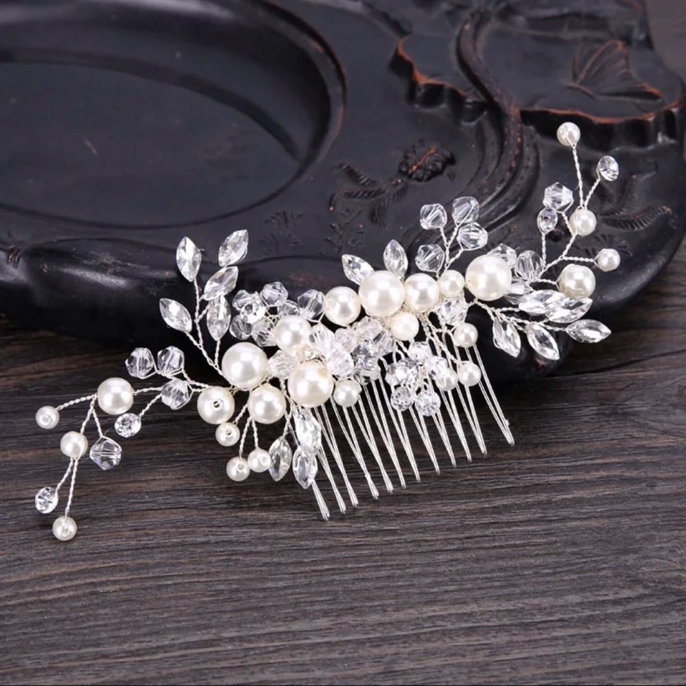 FORMAL, WEDDING CRYSTAL AND PEARLS COMB HEADPIECE, VINE VEIL ACCESSORY BRIDE-NEW